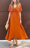 Women's V-neck Solid Color Cotton and Linen Two-piece Suit