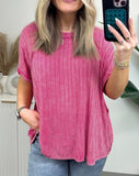 Women's Slouchy Ribbed Mineral Wash Tee (Buy 2 Free Shipping)