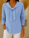Women's solid-colour sweater with ties and long sleeves