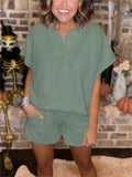 New Textured Collared Top and Short Set (Buy 2 Free Shipping)