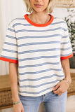 Women's Color Block Short Sleeve Striped T Shirt (Buy 2 Free Shipping)