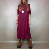 Charming Satin Dress and Long Handcrafted Knit Sweater Set