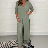 Two Piece Casual Long Top and Casual Trousers