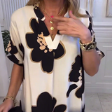 Women's Printed V-Neck Short Sleeve Loose Casual Dress