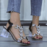 Women's Butterfly Rhinestone Block Heel Sandals