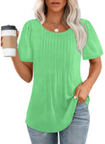 Women's Short Sleeve Pleated Scooped Neck Tops (Buy 3 Free Shipping)
