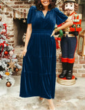 New Women Velvet Tiered Maxi Dress (Buy 2 Free Shipping)
