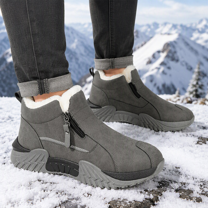Men's Warm-Lined PU Leather Winter Sneakers – Easy Side-Zip