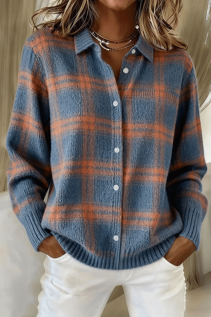 CLEARANCE SALE🔥 Women's Plaid Print Casual Cotton Buttoned Cardigan Sweater[Buy 2 Free Shipping]