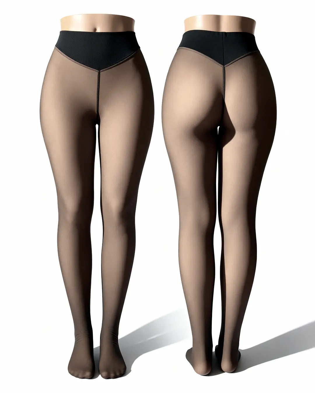 Women's Fleece-Lined Faux Sheer Tights – High-Waisted Sculpting