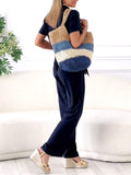 Women's V Neck Top Casual Two Piece Suit