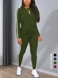 Women's Striped Print Long Sleeve Top & Pants Two-piece Set, Casual Fashion Cozy Round Neck Top & Trousers for Daily Outdoor Wear, Ladies Clothes [buy 2 Free Shipping]