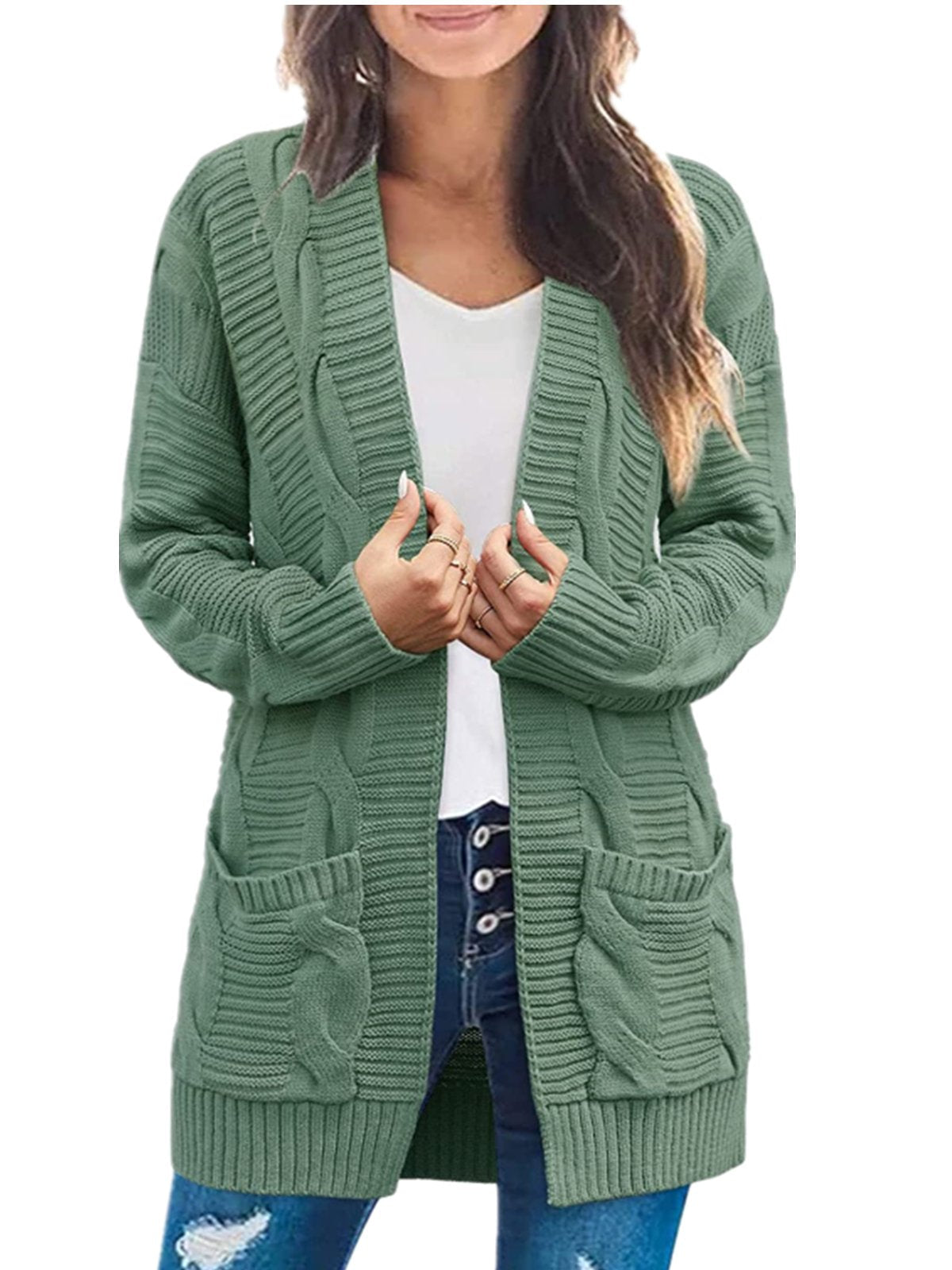 Women's Long Sleeve Cable Knit Cardigan Sweaters