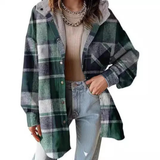 Women's Flannel Hooded Plaid Shacket Thick Coat Winter Coat for Warmth Button down Warm and Fuzzy Fleece Jacket
