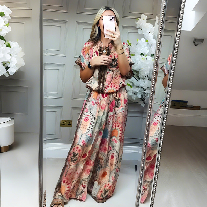 ⏳Time-Limited Special⏰Women's Printed Top & Wide Leg Pants 2-Piece Set