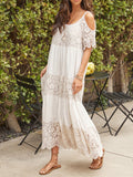 Lace Floral Stitching Off The Shoulder Maxi Dress