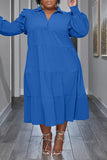 Flounced Sleeve Plus Size Turndown Collar Dress