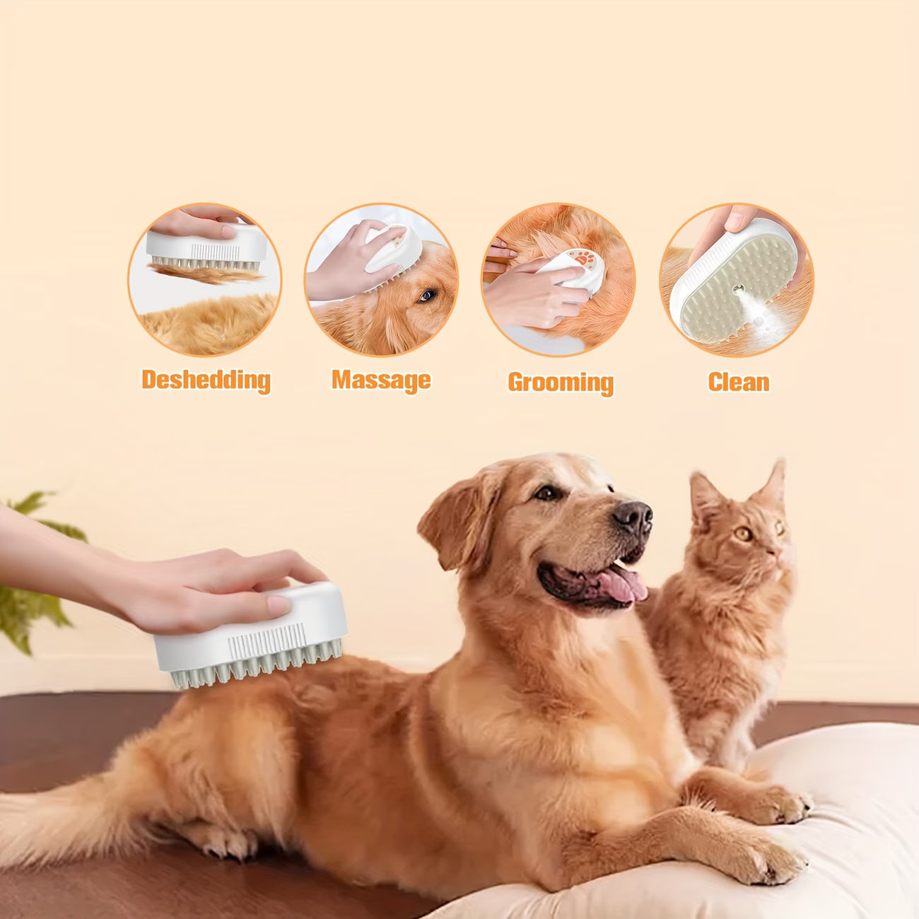 4-in-1 Mist Pet Grooming Brush for Cats & Dogs – Rechargeable