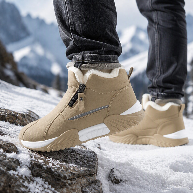 Men's Warm-Lined PU Leather Winter Sneakers – Easy Side-Zip