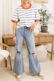 Women's Color Block Short Sleeve Striped T Shirt (Buy 2 Free Shipping)