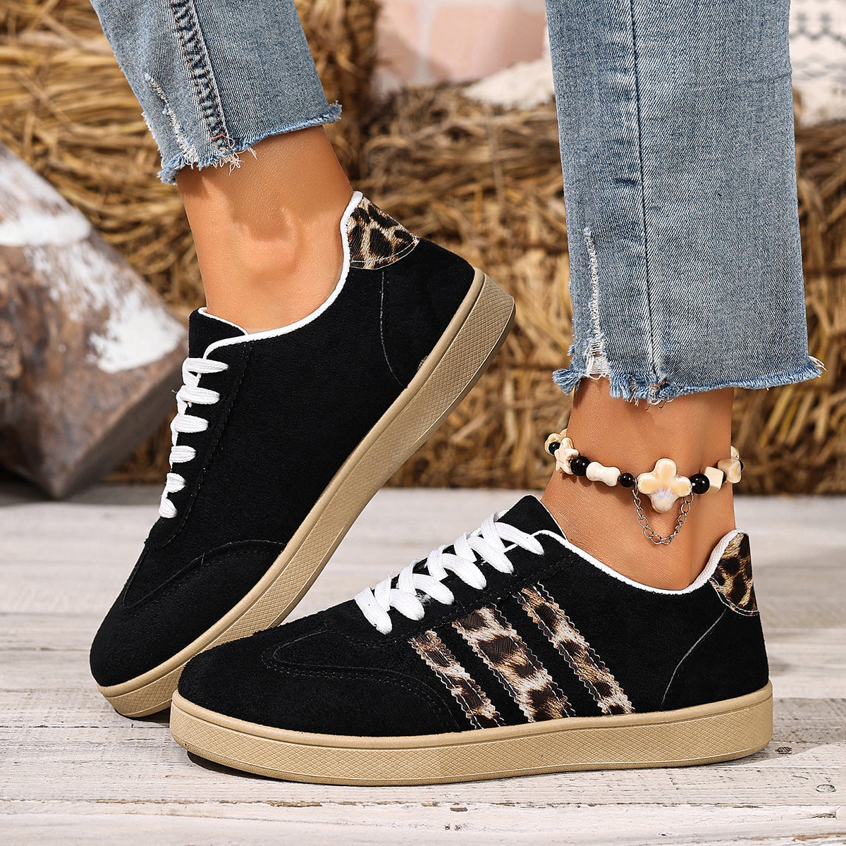 Retro Fashion Thick-Soled Casual Leopard Print Flat Sneakers