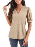 Women's V Neck Puff Sleeve Basic T-shirt (Buy 3 Free Shipping)