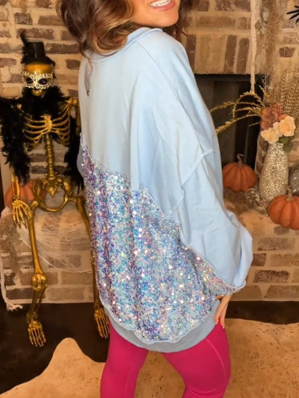 Women's Sequin Colorblock Henley Sweatshirt (Buy 2 Free Shipping)