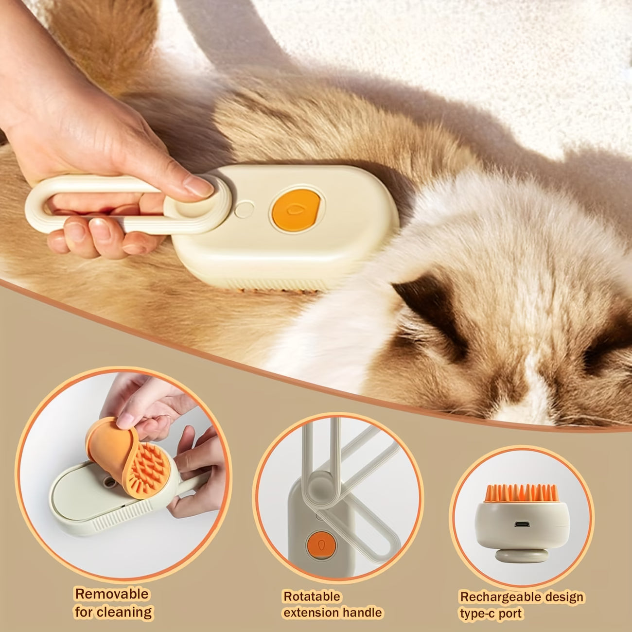 4-in-1 Mist Pet Grooming Brush for Cats & Dogs – Rechargeable