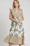 Women's Casual Printed Ruffle Sleeve Midi Dress (Buy 2 Free Shipping)
