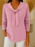 Women's solid-colour sweater with ties and long sleeves
