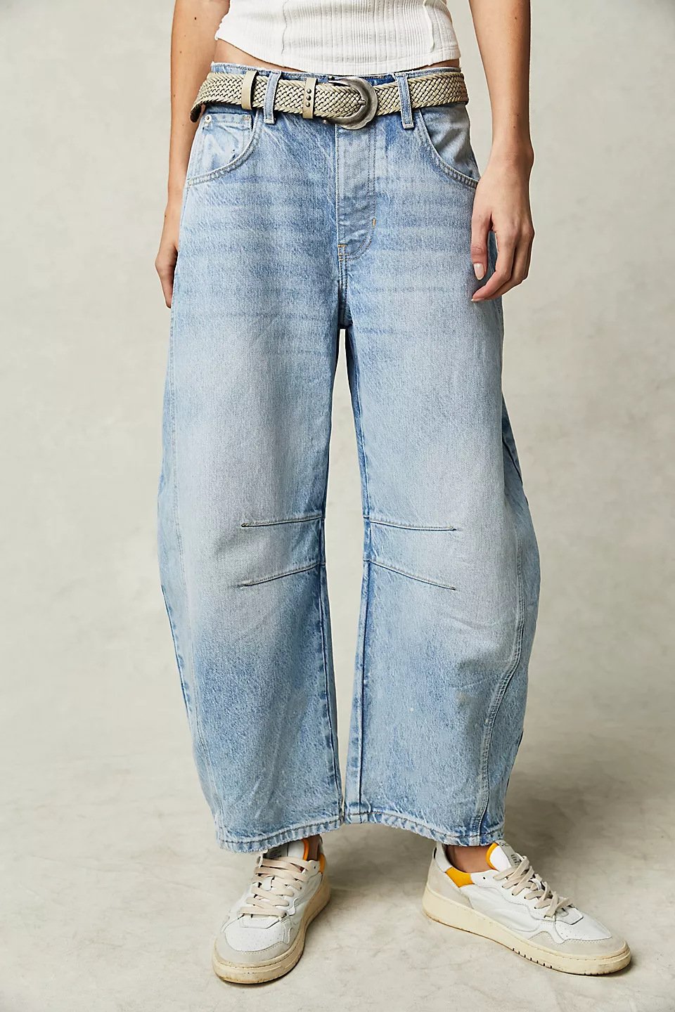 High Stretch Mid-Rise Barrel Jeans Fashion Wide Leg Shape (Buy 2 Free Shipping)