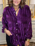 New  Women's Shirred Velvet Button Down Top (Buy 2 Free Shipping)