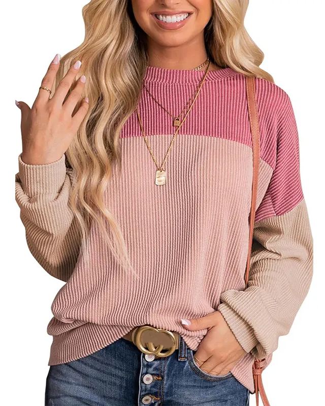 Women's Crewneck Color Block Ribbed Tops (Buy 2 Free Shipping)
