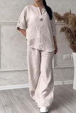 Women Casual button decorated cotton and linen two-piece set