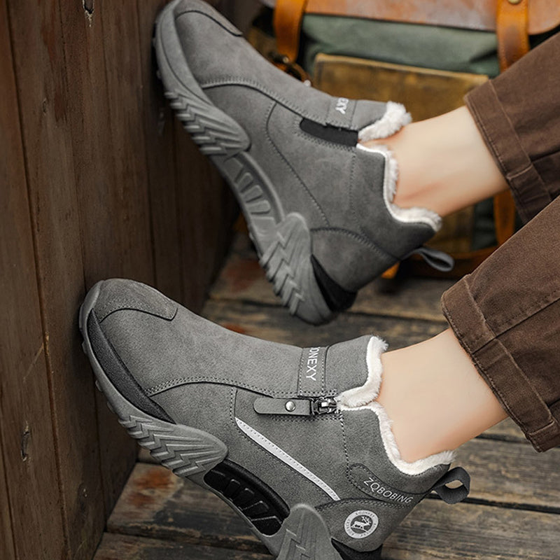 Men's Warm-Lined PU Leather Winter Sneakers – Easy Side-Zip
