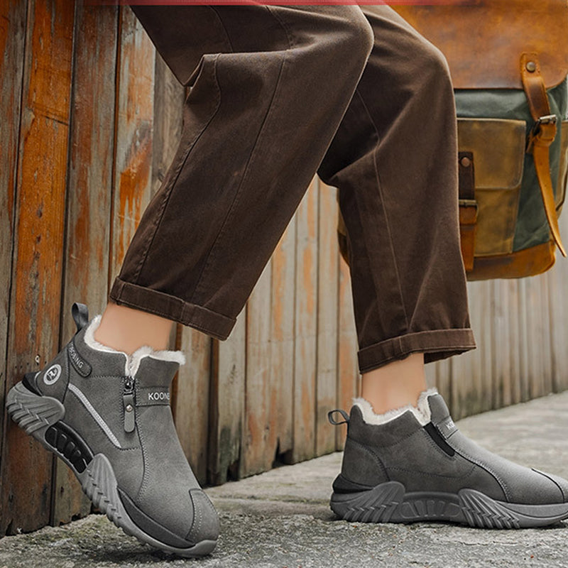 Men's Warm-Lined PU Leather Winter Sneakers – Easy Side-Zip