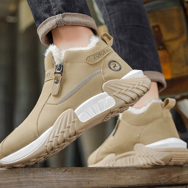 Men's Warm-Lined PU Leather Winter Sneakers – Easy Side-Zip