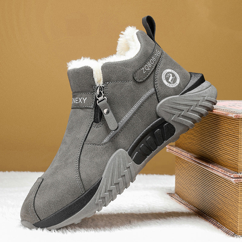 Men's Warm-Lined PU Leather Winter Sneakers – Easy Side-Zip