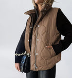 Women Cropped Puffer Vest Stand Collar Sleeveless Lightweight Quilted Vest